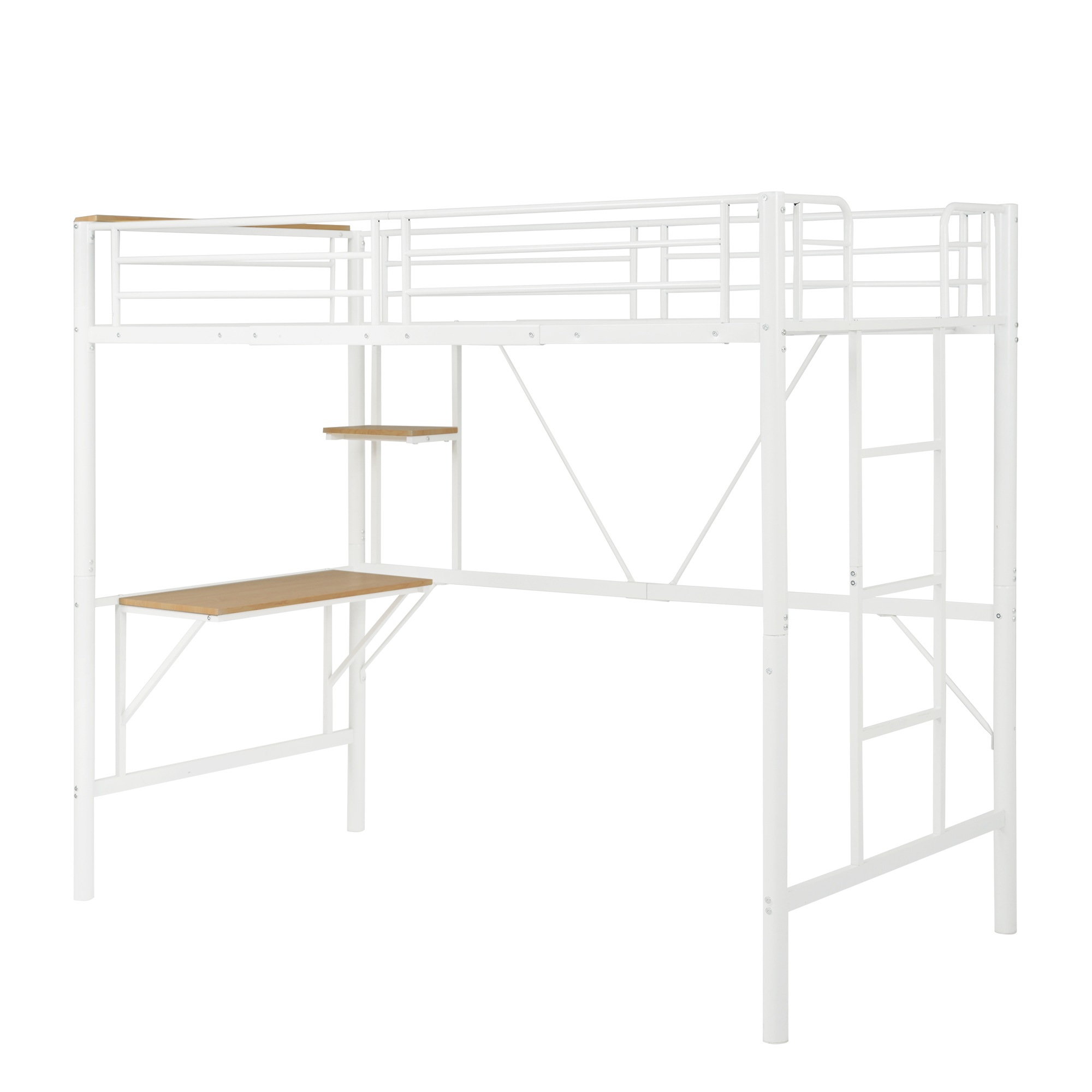 ロフトベッド シングル パイプベッド 収納棚 デスク付き 北欧風 収納 子供ベッド パイプ 金属 はしご 16,271円