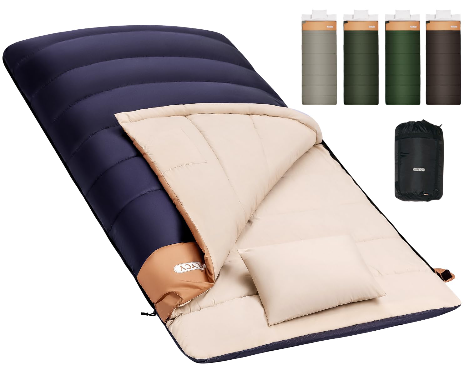 AIFLYCY 寝袋 シュラフ 冬用 寝袋 夏用 封筒型 ダウン【足元に二重保温・300T防水】2.5Kg 1.5Kg 3.0Kg 快適温度-25℃~26℃ 寝袋 ダウン コンパクト シュラフ 丸洗い