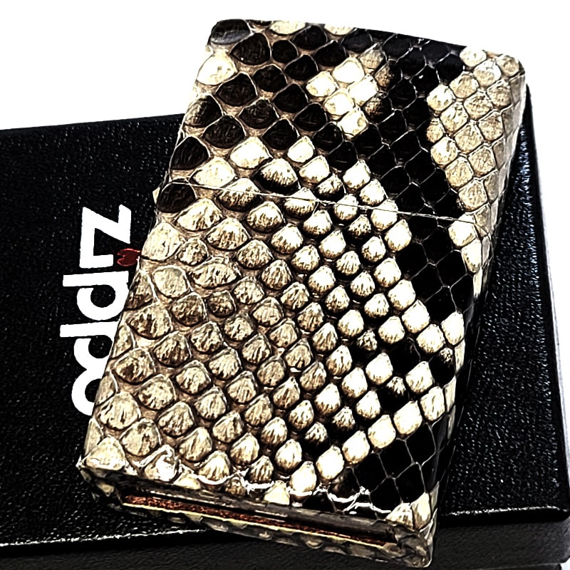 ZIPPO 本錦蛇革巻き パイソン ジッポ ライター 鱗柄 全面 蛇 かっこいい ヘビ皮巻き おしゃれ メンズ 高級 ギフト プレゼント