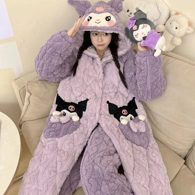 パジャマ着【3日送信】ネグリジェ レディース 秋冬 厚手 レディース パジャマ クロミ レディース 三層 かわいい 暖かい ベルベット ホーム服セット アニメ コミック