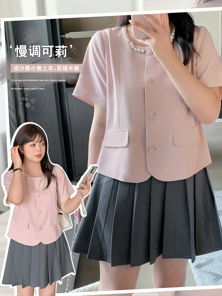 【ぽちゃまに】 夏 上下セット ブラウス+プリーツスカート 大きいサイズ 体型カバー レディース セットアップ メガ割