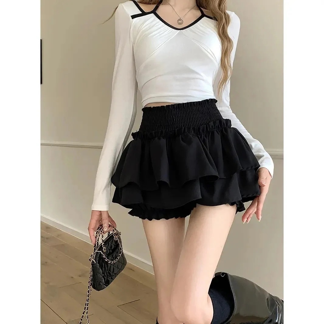【1つ買うと10つ無料】2025春と秋のバレエスタイルハイウエストスリムな甘いスパイシーケーキふくらんでいる短いスカート（良質）