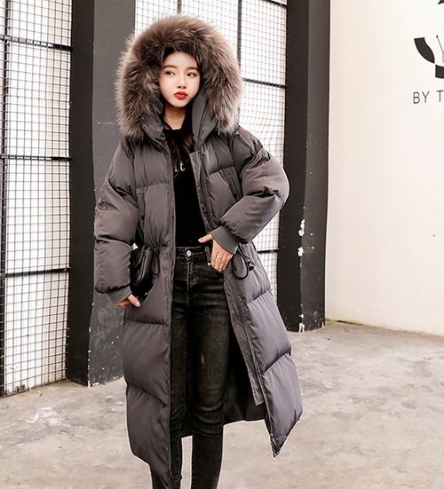 5234.ファーフード付きダウンコート（グレー）2019 春夏 sale 春夏 sale アウター ジャケット 美ライン おしゃれ きれいめ オフィス ビジネス お出かけ パーティー 女子会 普段使い