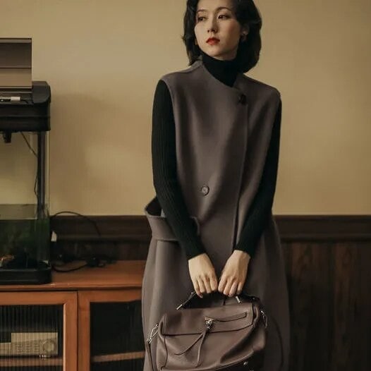 MF146-ベスト韓国 秋冬新 ベストコート可愛いアウタートップスレディース ロングベスト