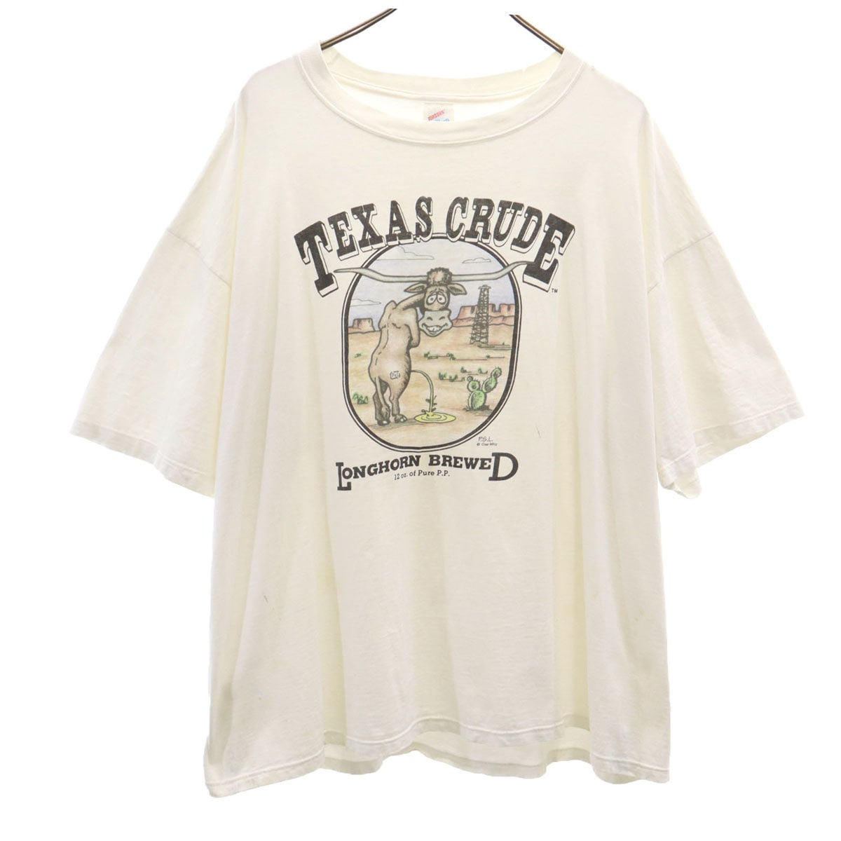 90s USA製 オールド TEXAS CRUDE 半袖 Tシャツ XXL ホワイト ビッグサイズ アニマル柄 ロバ メンズ 古着