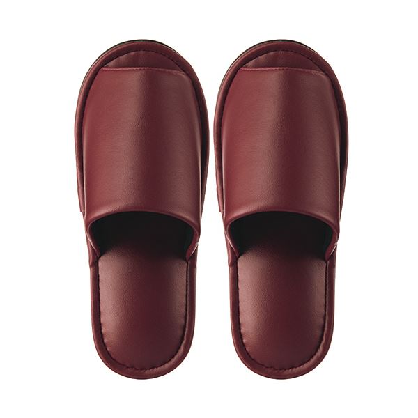 （まとめ） TANOSEE最高級レザー調スリッパ 外縫い ワイン 1足 [x5セット]