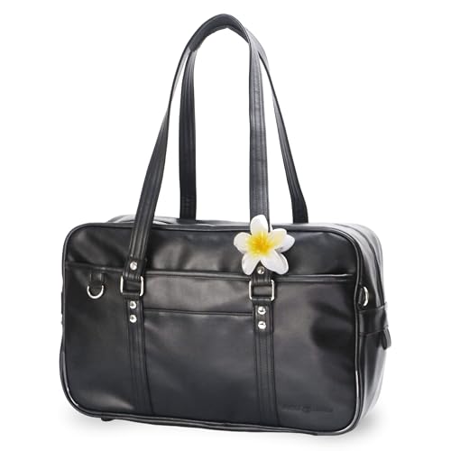 【ROCO NAILS(ロコネイル)】 スクールバッグ 合皮 大容量 抗菌裏地 A4サイズ対応 底板取り外し可能 滑り止め付き肩紐 プルメリア クリップ付き 通学鞄 高校生 中学生 学生 JK 入学準