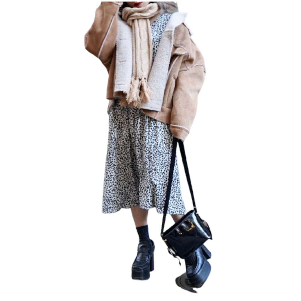 Monotone Leopard Flare Long Onepice A,D,G レディース