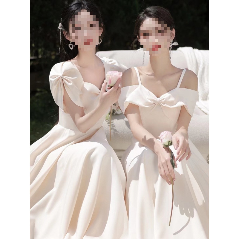 ブライズメイドドレスチャイナスタイル2024新しい夏シャンパンカラーロングドレス姉妹グループスリムハイエンドウェアラブルニッチドレスレディース