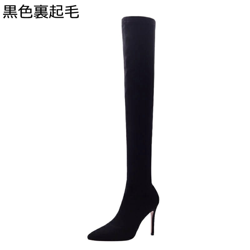 ロングブーツ オーバーニーハイブーツ ハイヒール10cm ポインテッドトゥ ピンヒール ストレッチブーツ レディース 秋冬靴 セクシー 長靴 歩きやすい 婦人靴 細見え エレガント 弾性
