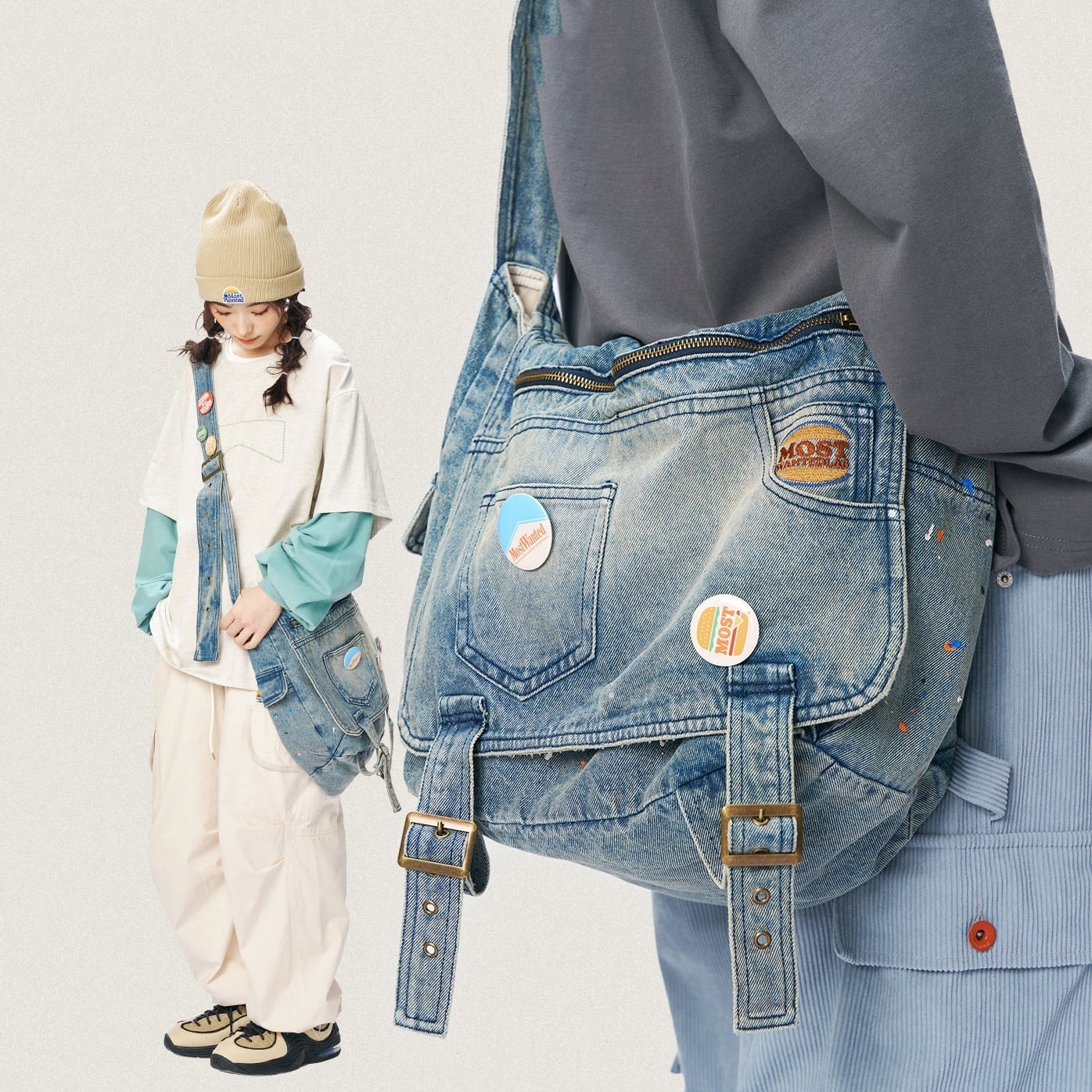 【3日で出荷】男女兼用 デニムショルダーバッグ