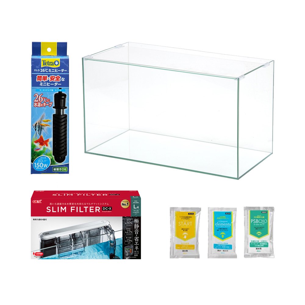 熱帯魚がすぐに飼える水槽セット！　アクロ６０　ＧＥＸ　スリムフィルター　ＤＣ－Ｘ　Ｌ４＋ヒーター付き　６点セット　お一人様１点限り　ＣＲＣ10―11―03―40―40水槽