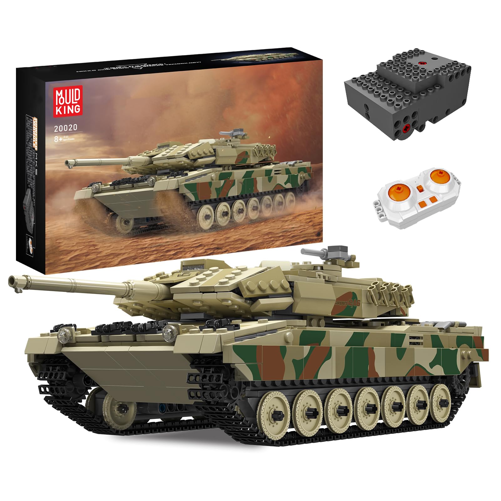 Mould King 20020ハイテクMOCヒョウ2戦車積み木おもちゃ軍用車両積み木セットリモコン付き電動積み木8歳以上の男の子と子供に適している（1091件以上）