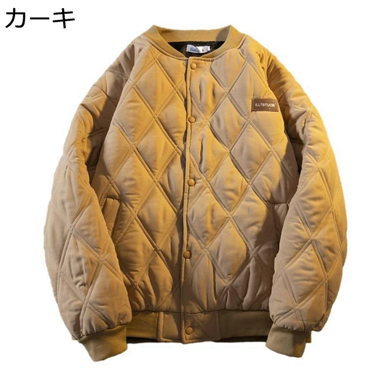 中綿ジャケット メンズ スタジャン ブルゾン キルティング 秋冬 厚手 アメリカン レトロ ひし形格子 ダウンコットンジャケット 防寒 保温性 カジュアル 冬服