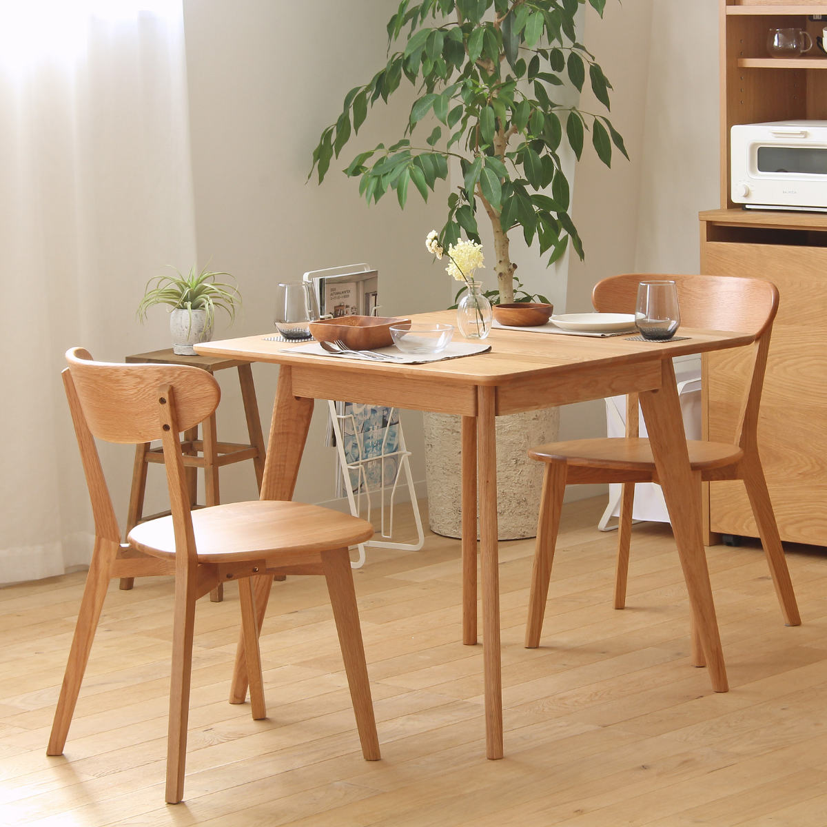 ダイニングセット 3点セット テーブル幅80cm ダイニングチェア2脚 リバー オーク材 ダイニングテーブル テーブル チェア セット 2人用 2人掛け 正方形 コンパクト ダイニング 北欧
