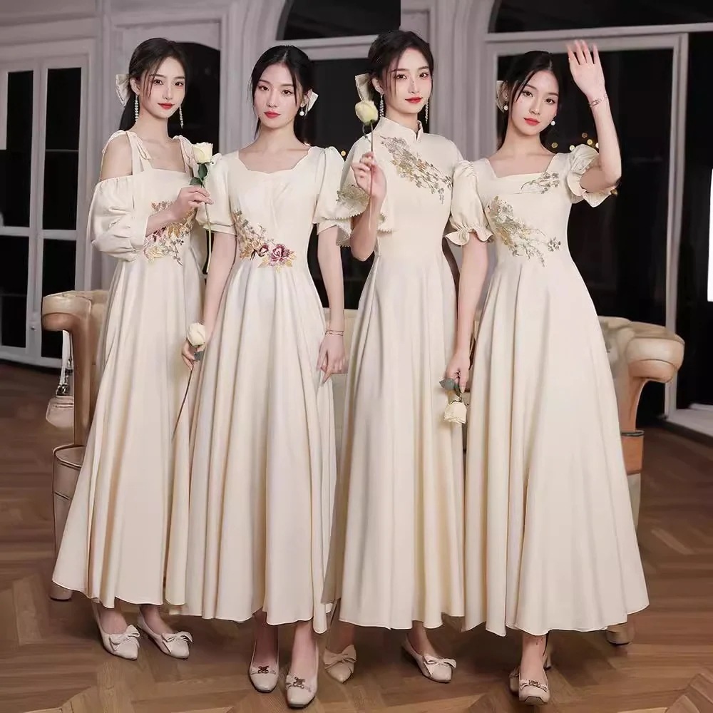 中国のブライドメイドドレス姉妹グループ 2025 新シャンパンカラー学生卒業フェアリールック痩身パフォーマンス服を通常着用できる