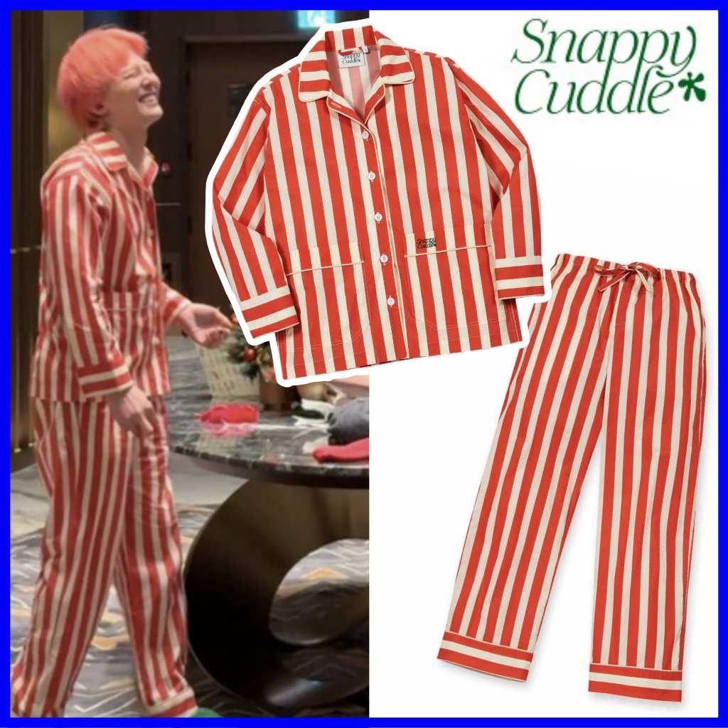 【公式正規品】 [G-DRAGON着用] 【SNAPPY CUDDLE】 Sophisticated Scarlet Pajama Set G-DRAGON ストライプ パジャマセット