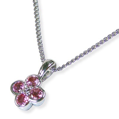 SV天然ピンクトルマリン ペンダントネックレス /クローバー10月誕生石　トルマリン/オパール