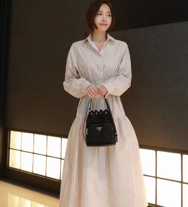 ワンピース デート モテアイテム ロングワンピース シャツワンピ 長袖 ストライプ コットン 大人可愛い きれいめ 上品 おしゃれ かっこいい 大人可愛い ラブリー キュート ガーリー クール