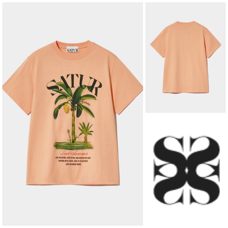 SATUR】(W) BANANA TEE GRAPHIC T-SHIRT : PEACH CORAL Tシャツ