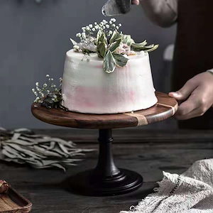 バースデーケーキスタンド ハイレグ 無垢材 ケーキプレート 結婚式 パーティー デザート ベーキングトレイ ケーキスタンド