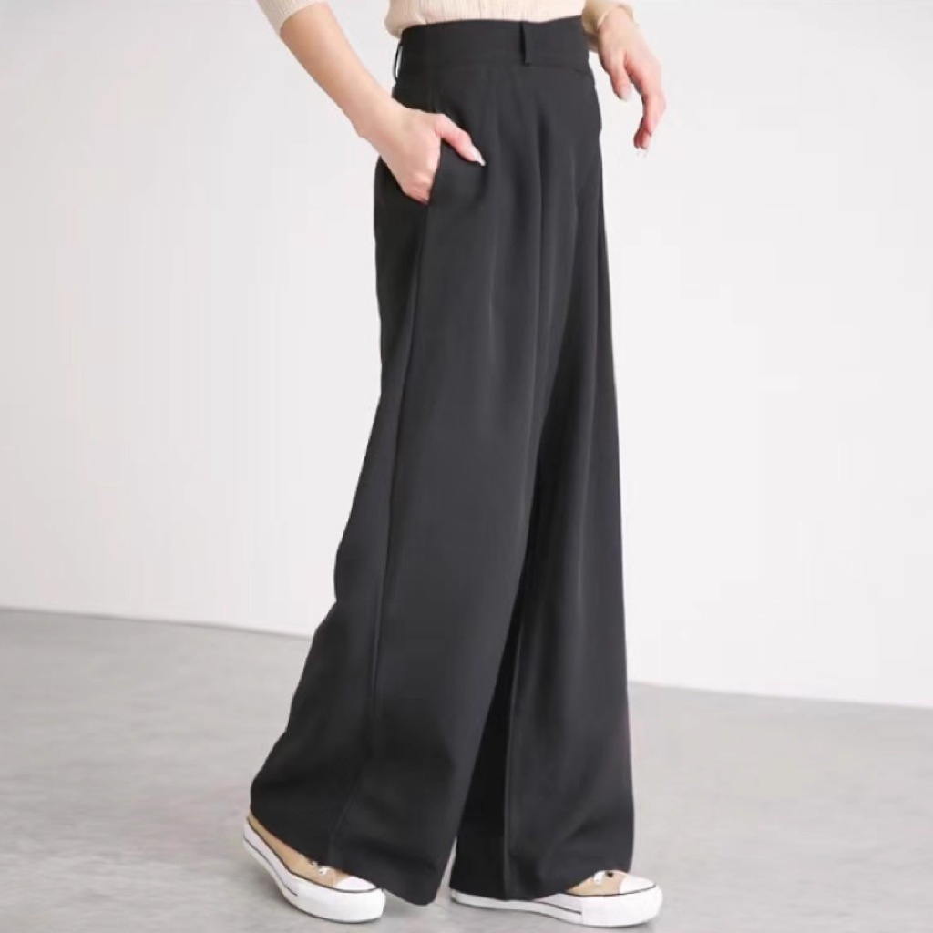 レディース パンツ ボトムス ワイドパンツ 丈長 フルレングス ワイド タック ファスナー ポケット ボタン きれいめ シンプル 上品 おしゃれ かっこいい こなれ感 個性的 クール 主役級 かっちり