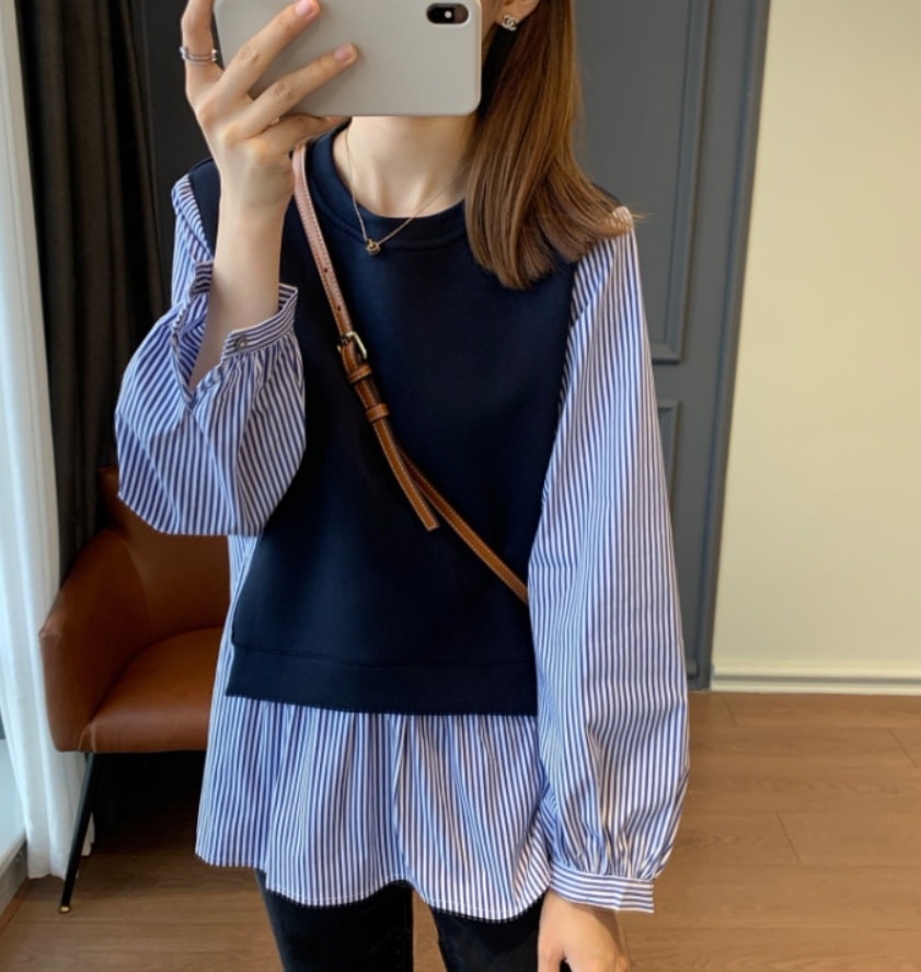 トップス デート モテアイテム シャツ ブラウス レイヤード 長袖 切り替えデザイン 可愛い きれいめ 上品 おしゃれ かっこいい 可愛い ラブリー キュート ガーリー クール モード系