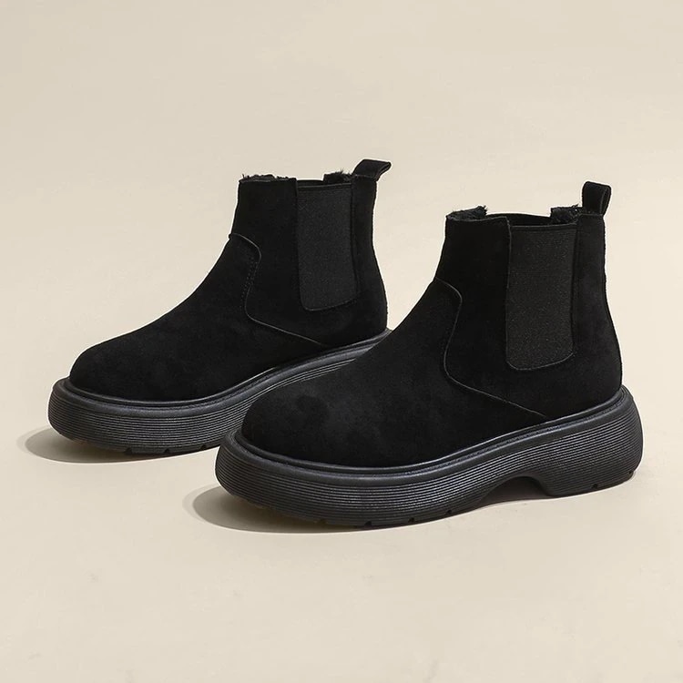 [最安値挑戦]！脚長厚底サイドゴアブーツふんわりあったかボア4.5cmヒールで美脚効果!!チェルシーブーツショートミドルレディース靴シューズ裏起毛防寒