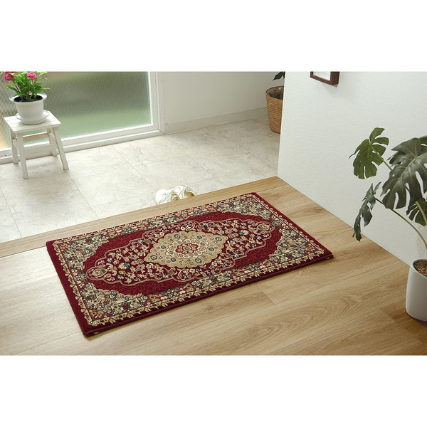 1310660286401 トルコ製 ウィルトン織り 玄関マット ベルミラ ワイン 70×120cm メーカー直送