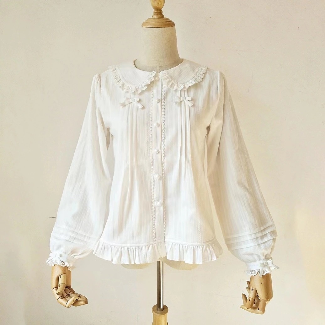 洛丽塔秋冬长袖内搭Lolita加绒保暖衬衫纯棉打底百搭纯色简单上衣 5,510円