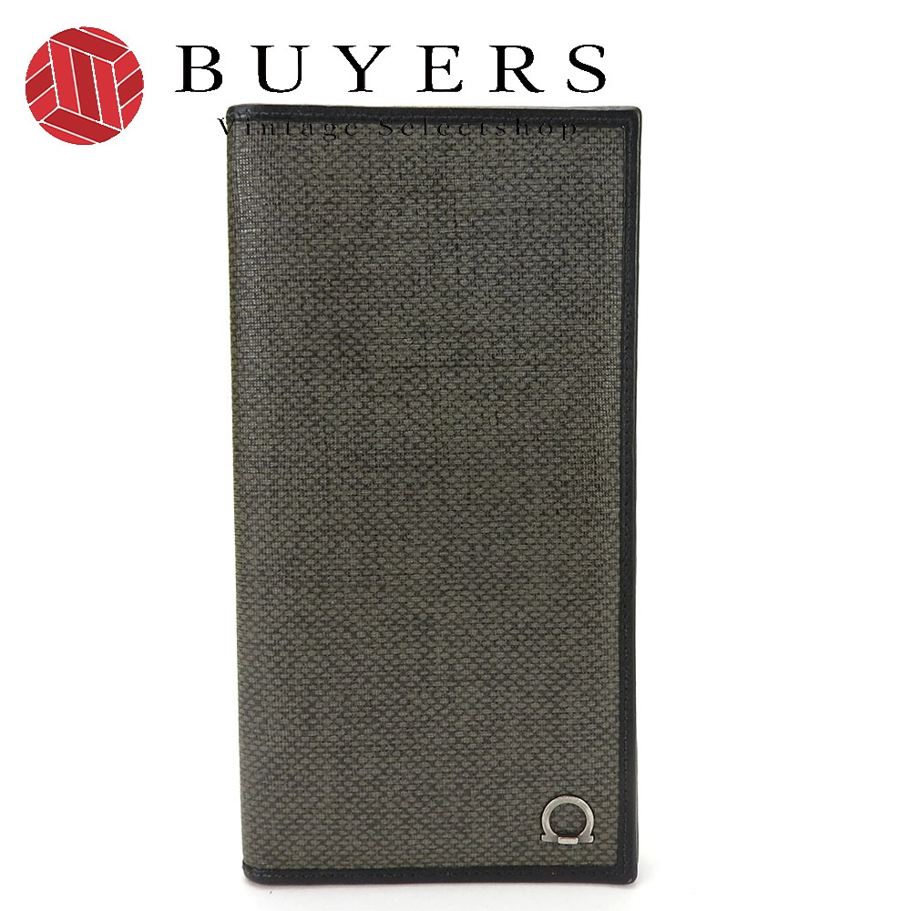 中古 札入れ ガンチーニ PVC レザー グレー ブラック 長札 カードケース 小物 メンズ 男性