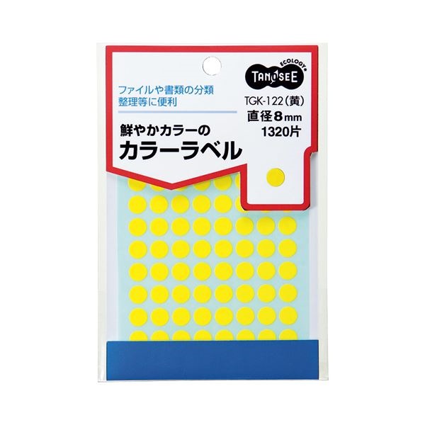 （まとめ） TANOSEE カラー丸ラベル 直径8mm 黄 1パック（1320片：88片15シート） 50セット