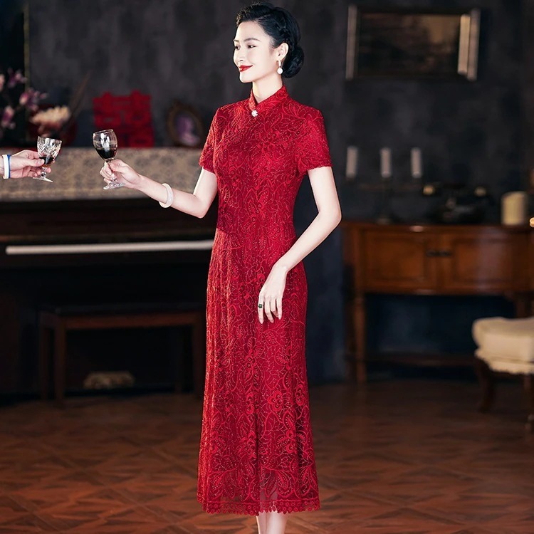 幸せな姑 ウェドレス チャイナドレス 2023年 レース ヤングウェ マザードレス ロング丈 687 母の日