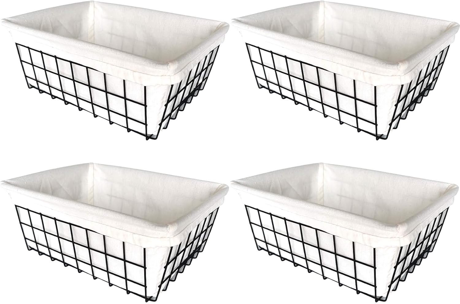 Wire Storage Baskets, 4 Pack Metal Household Organizer with 4 Pcs Fabric Liners, Refrigerator Bin wi
