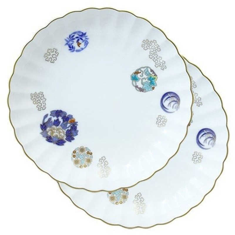 香蘭社　ペア中皿 金ミル花丸紋　7572FET6