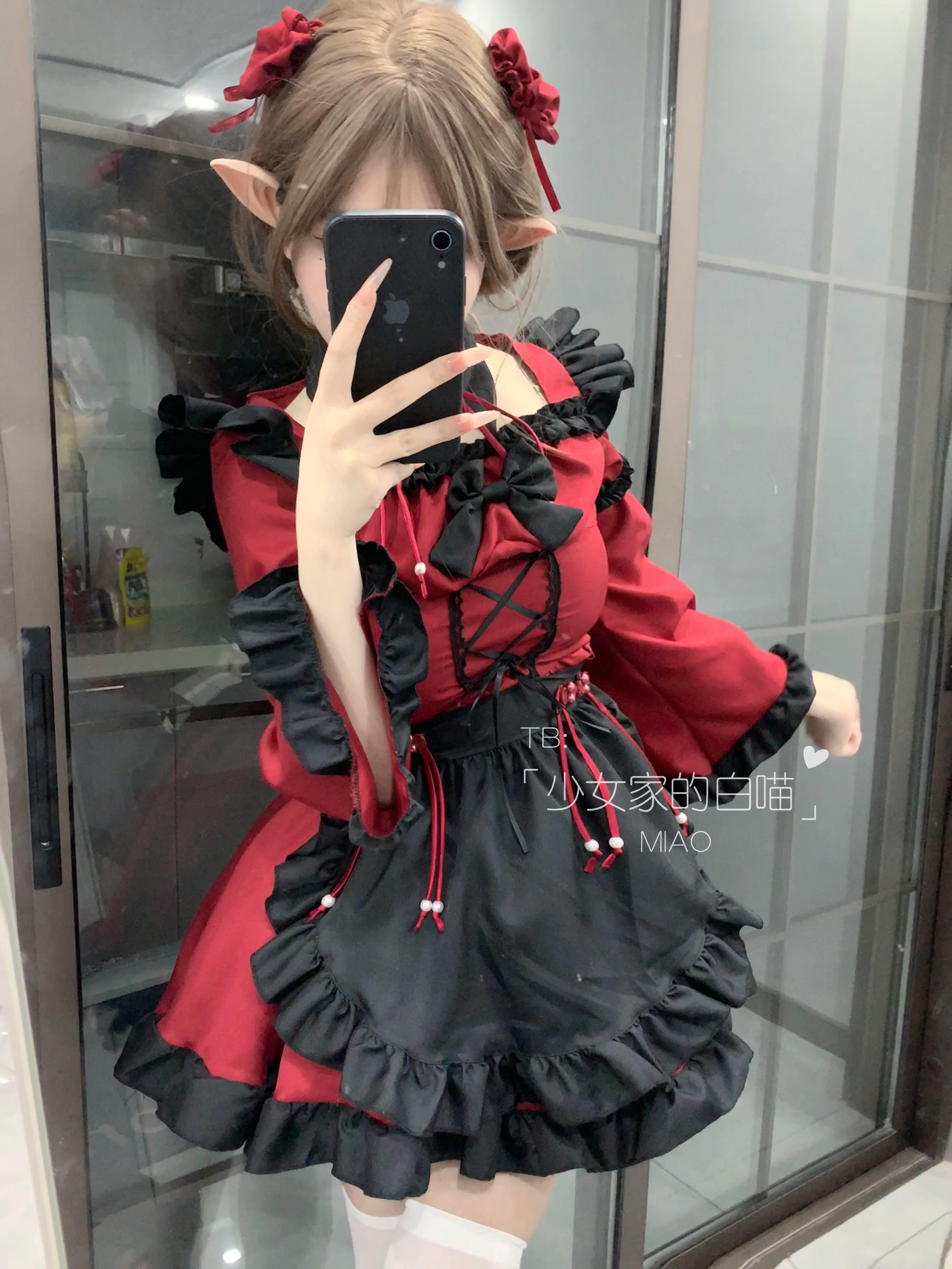 2024 大人気 ロリータ コスプレ ダーク系 メイド服 4点セット ゴシック風小悪魔洋装 半袖 op日常 花嫁 茶会