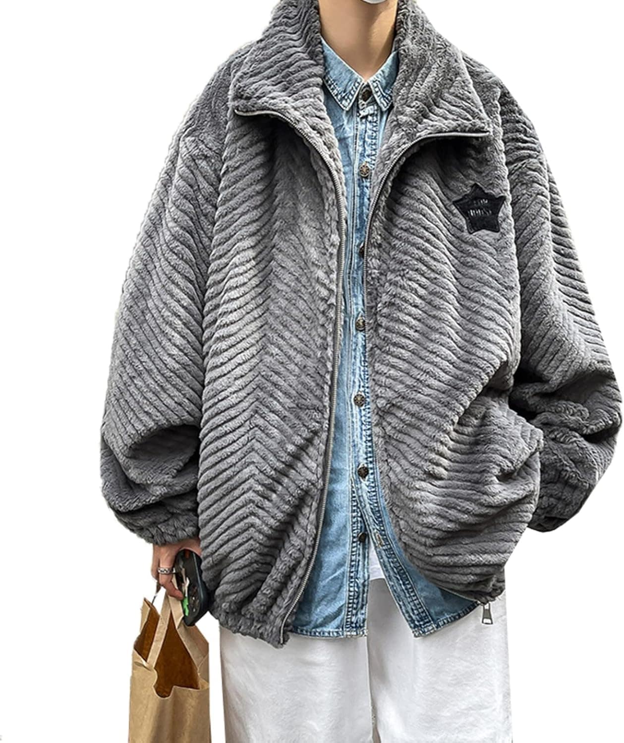 ボアジャケット メンズ アウター 厚手 保温性 ジャンバー フリースジャケット ボアブルゾン カジュアル オーバーサイズ 防寒着 ストリート 通勤 通学