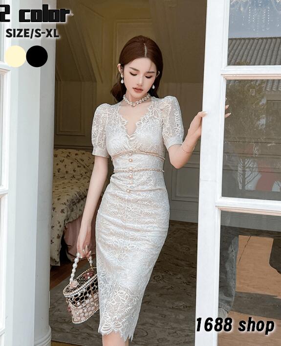 新作追加 2025 タイトワンピース 姫系ワンピース　シンプル　ワンピース インポート ひざ丈 ミドル丈 エレガント　韓国ファッション シンプル Vネック パーティドレス 半袖　お嬢様 セクシー ミニ