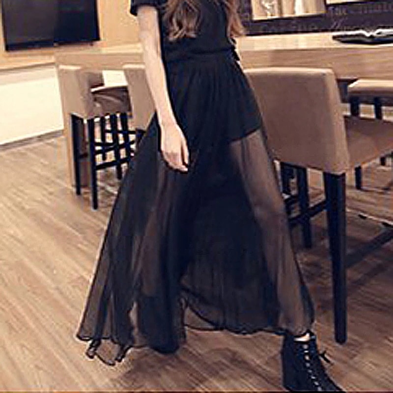 ロング丈 チュールスカート スカート ボトムス ロング マキシ マキシ丈 Aライン チュール シフォン ハイウエスト 透け感 シースルー かわいい 大人可愛い シンプル カジュアル 大人 おしゃれ