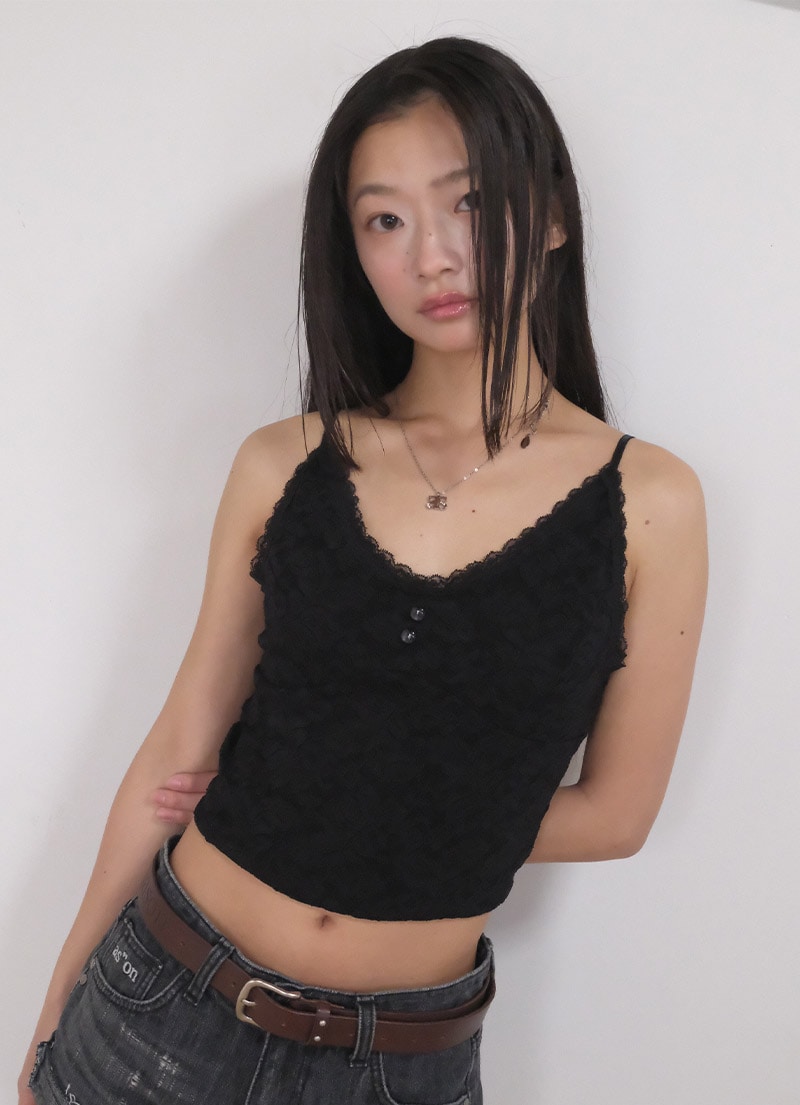 【AS"ON】 TULI LACE SLEEVELESS / BLACK 正規品