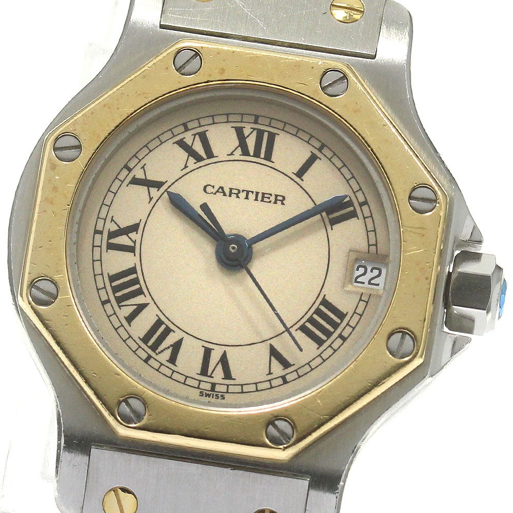 カルティエ CARTIER W2001683 サントスオクタゴンSM YGコンビ デイト クォーツ レディース _847772【中古】