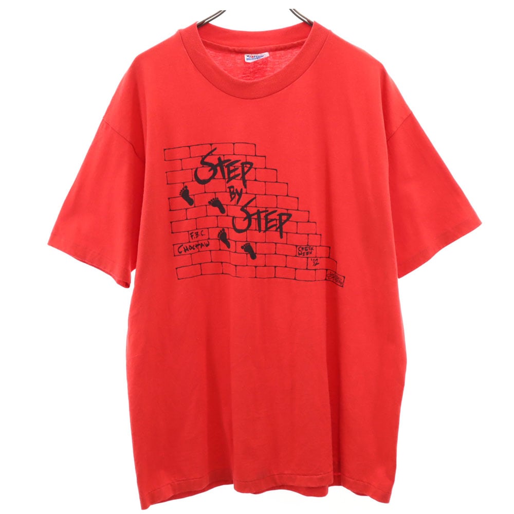 90s USA製 オールド プリント 半袖 Tシャツ XL レッド メンズ