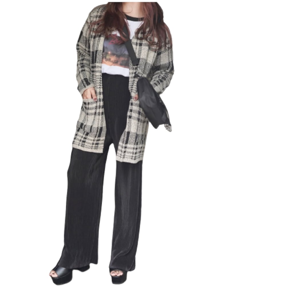 Check Knit Long Cardigan (light beige) A.D.G レディース トップス 5,879円