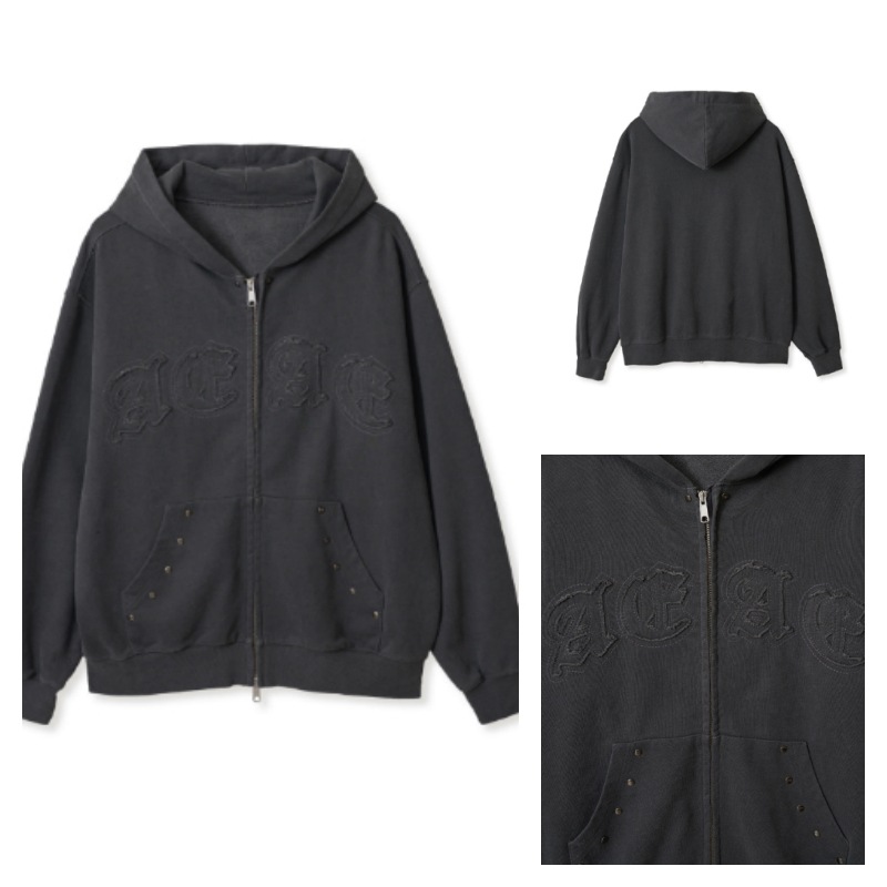 【aeae】 PIGMENT HOOD ZIP-UP : BLACK