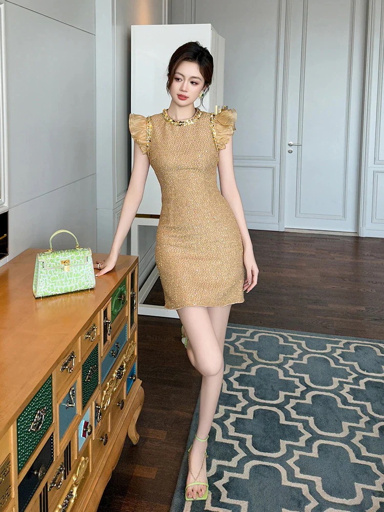 2025夏新品 フリル ショート スリム ドレス パーティー キャバ 大人 同窓会 披露宴 卒業式 結婚式 演奏会 ウェディング 二次会 メガ割30%までに制限