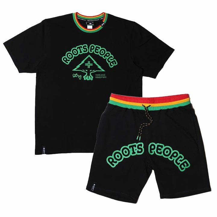 LRG 上下セット 半袖 ブランド Tシャツ ハーフパンツ メンズ 春夏用 黒 大きいサイズ エルアールジー セットアップ スウェット ショートパンツ 木 ラスタカラー