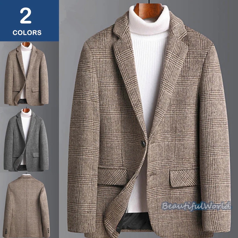 テーラードジャケット メンズ おしゃれ ブレザージャケット カジュアルスーツ ビジネススーツチェック柄 フォマールスーツ アウター 秋冬 通勤 紳士用