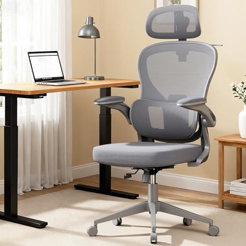オフィスチェア 椅子 デスクチェア ゲーミングチェア ハンガー搭載 可動式独立型ランパーサポート 跳ね上げ式アームレスト 3Dヘッドレスト 通気性メッシュ パソコンチェア (Gray)