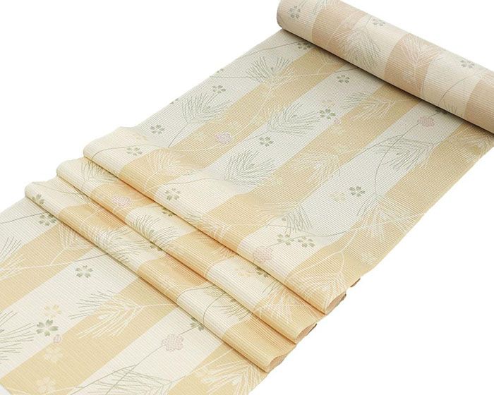 夏物 小紋 反物 正絹 絽 桜松葉模様 小紋 新品 未仕立 wc3036