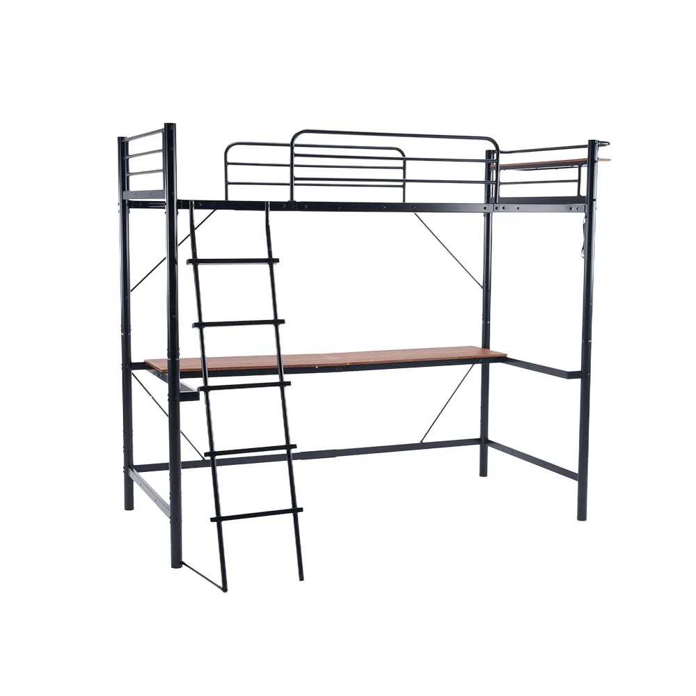 【元sku：N509P220472Aブラック】システムベット 宮棚　ロフトベッド シングル コンセント付き 移動可能デスク付き 北欧風 二段ベッド 大人用　二段ベッド スチール 耐震